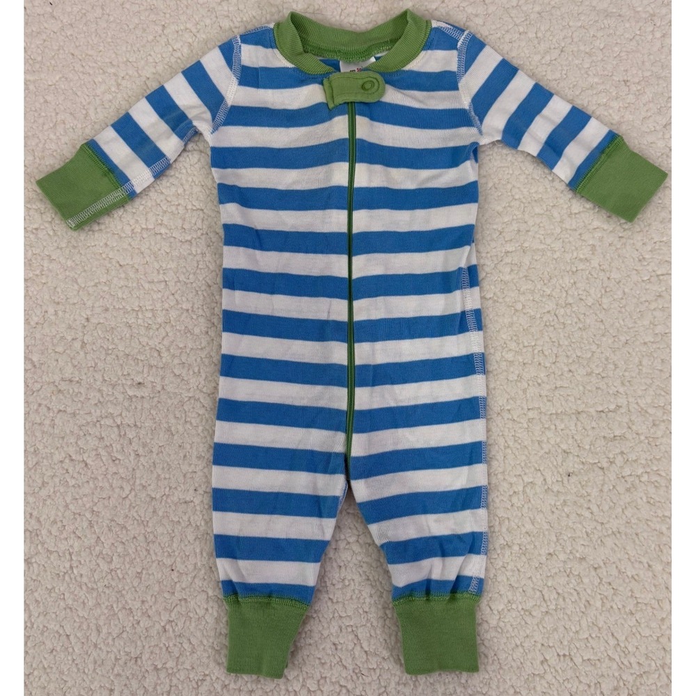 Hanna Andersson Baby Blue White Striped Organic Cotton Sleeper 0-6 Months